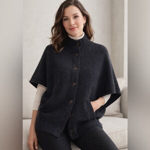 Garnet Hill Lambswool Angora Cape Cardigan Button Front Size M